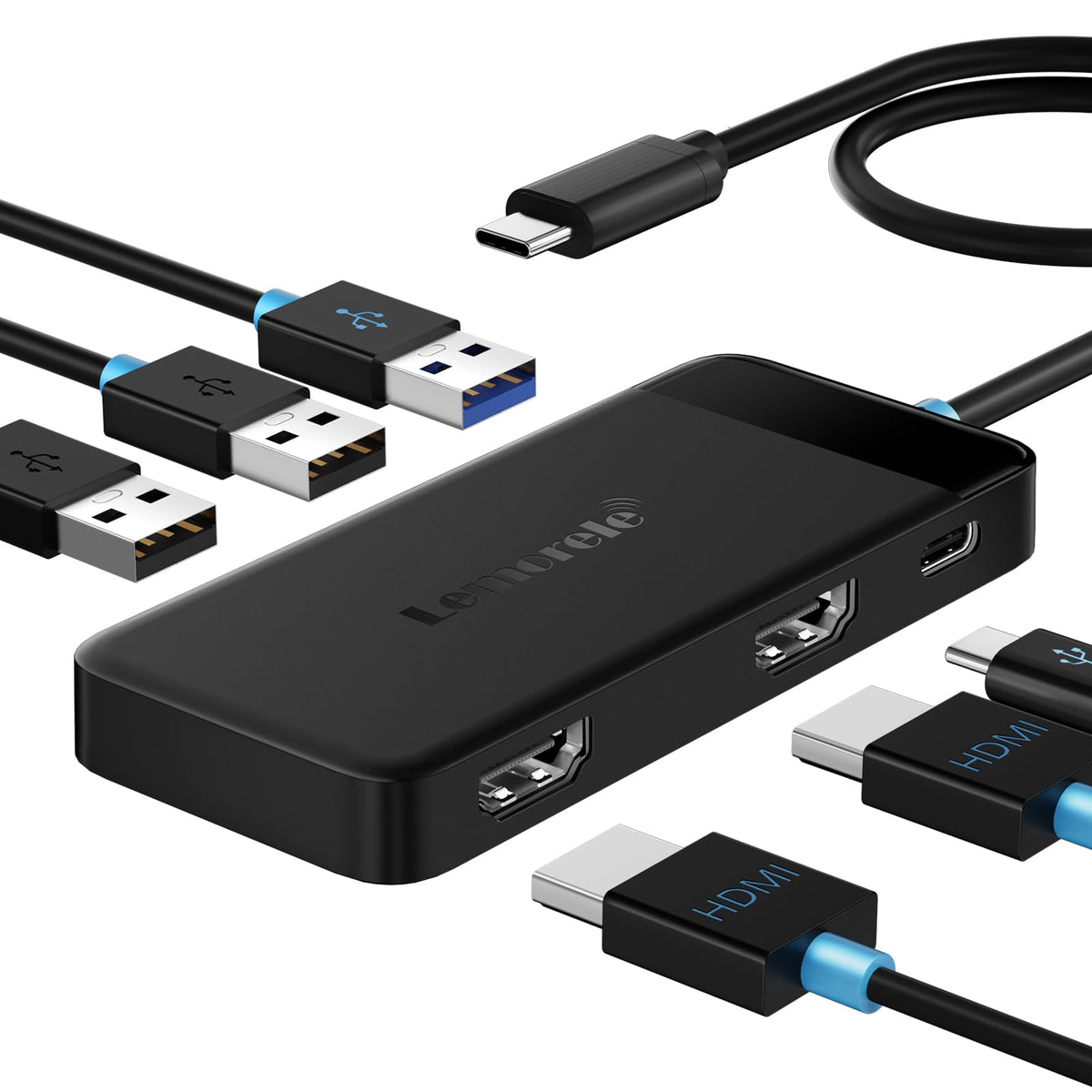 Lemorele Docking Station Dual Monitor - 6 In 1 Usb C Hub W/ 4K Hdmi*2, 5Gbps Usb 3.0, 2 Usb2.0, Usb C Pd 100W Fast Charging - Pl