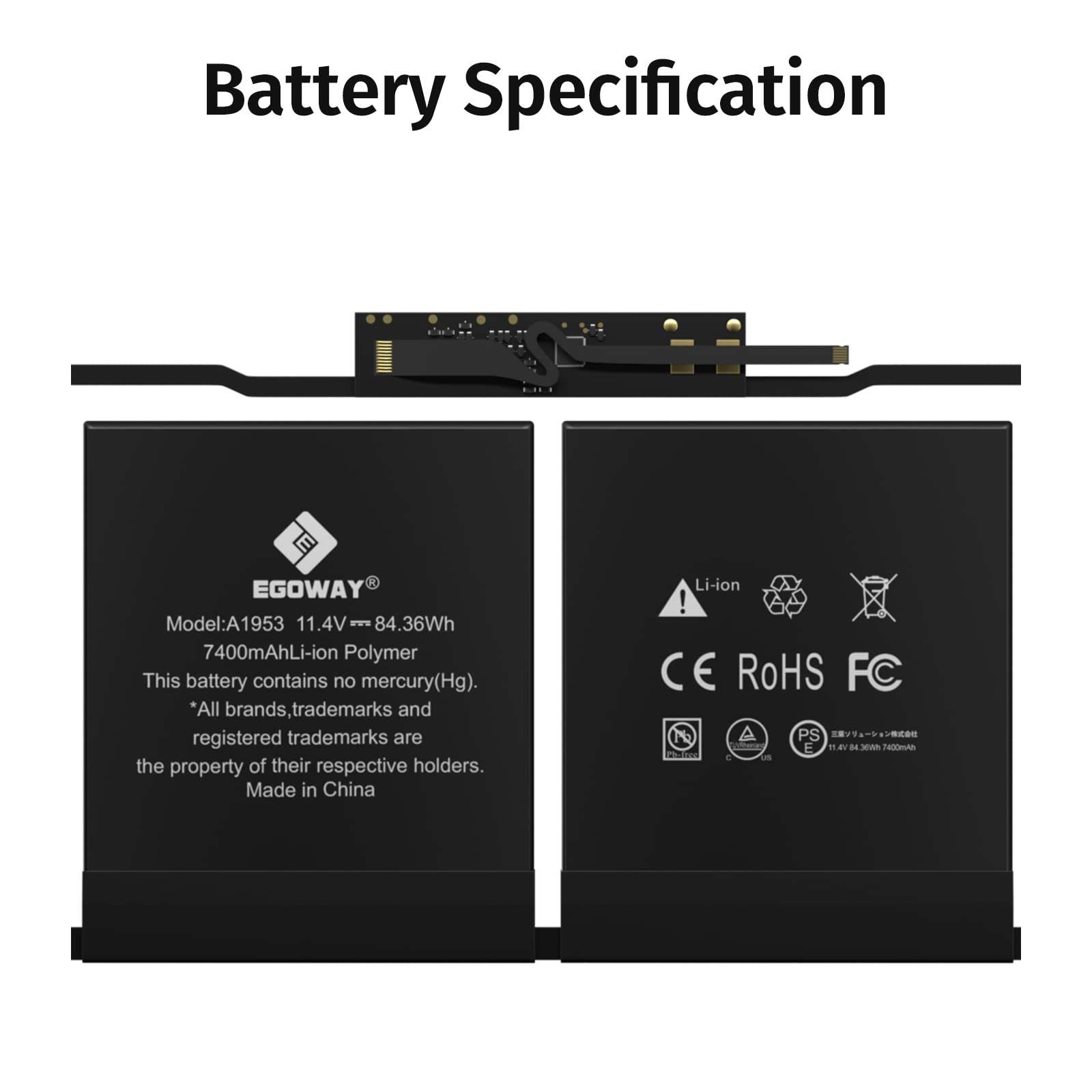 A1990 Laptop Battery, Egoway A1953 Replacement For Macbook Pro 15 Inch Touch Bar A1990 (Mid 2018, 2019), Emc 3215 3359