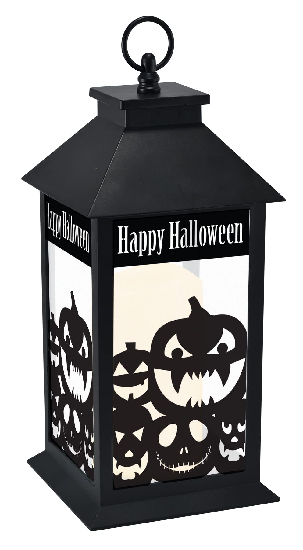 Mark Feldstein & Associates Happy Halloween Pumpkins Flameless Flickering Led Lantern, 13 Inch, Black