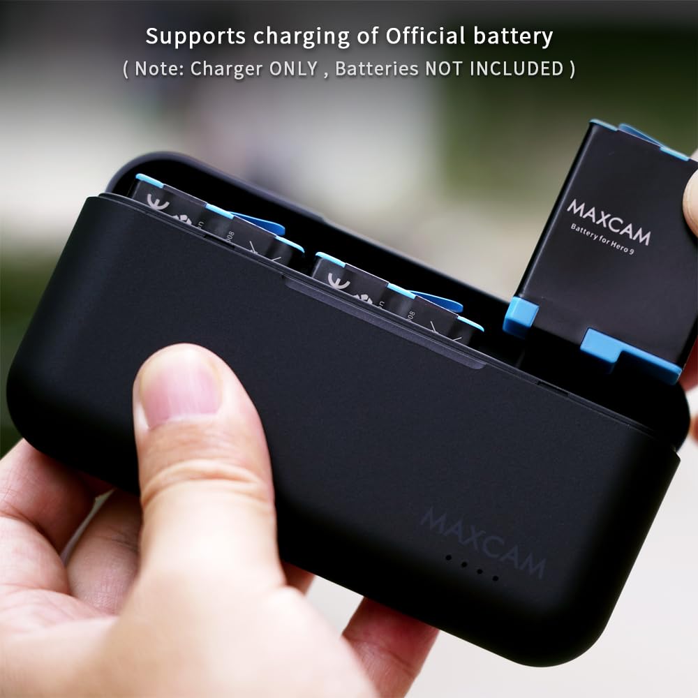 Maxcam Power Triple Battery Charger For Gopro Hero12/Hero11/Hero10/Hero9 Enduro Battery Black