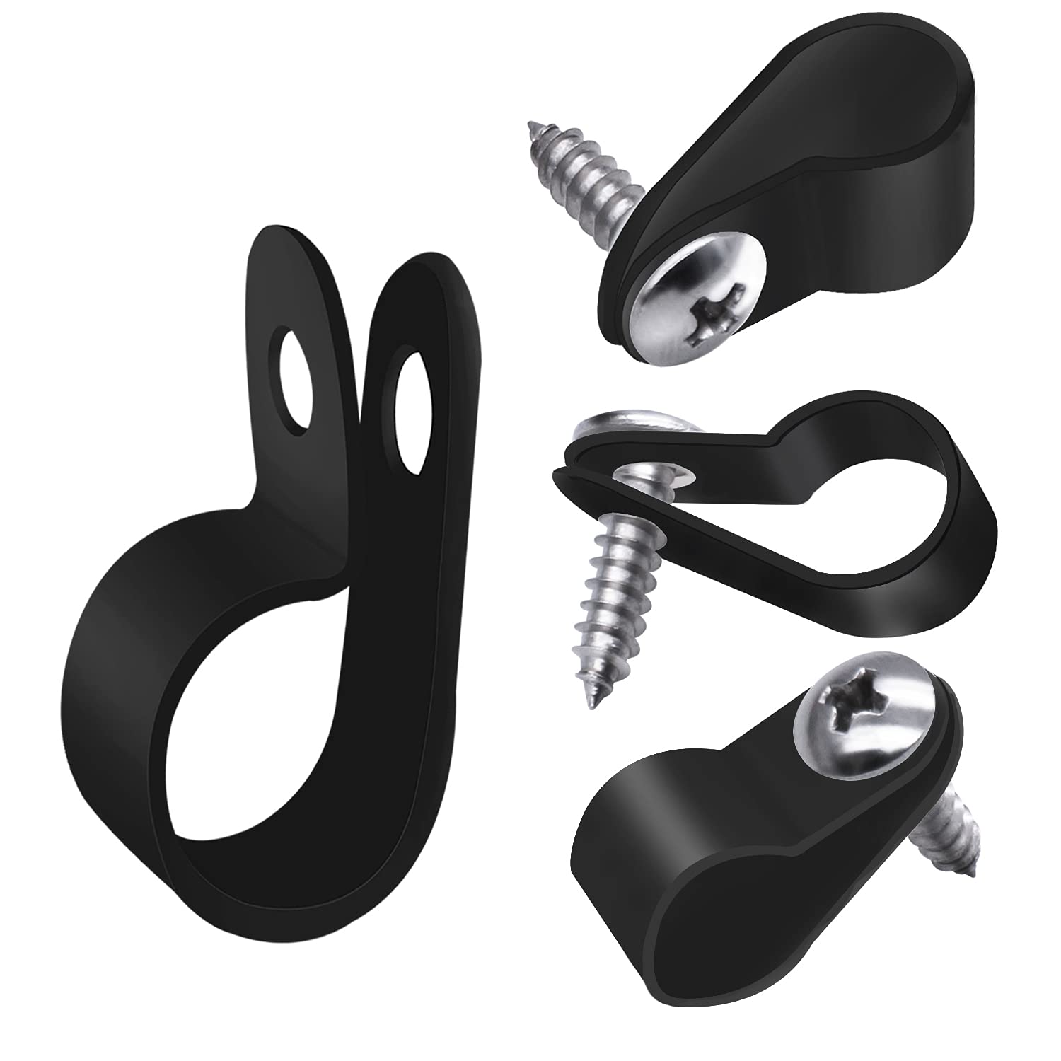 Mankk 100Pcs 3/8 Inch Rope Light Clips P Style Mounting Clips Plastic Cable Clamps With Compatible Stainless Steel Pan Head Phil