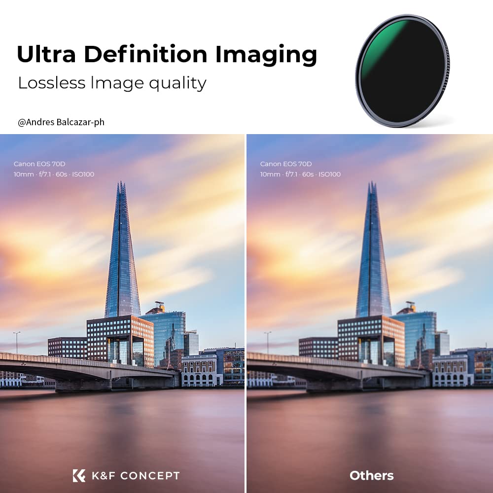 K&F Concept 67Mm Nd1000 (10 Stop Fixed Neutral Density) Nd Filter With 28 Multi Coated Optical Agc Glass Waterproof Camera Lens