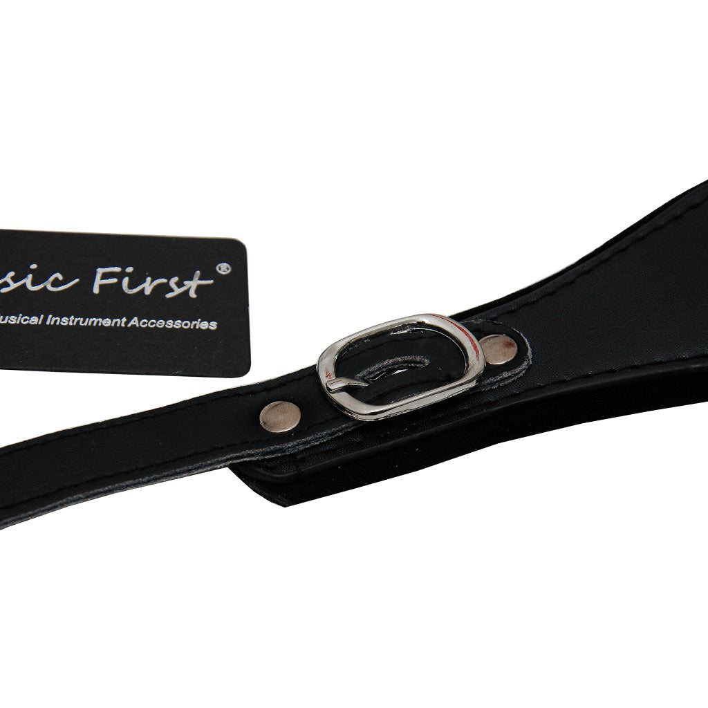 MUSIC FIRST Black Leather 96-120 BASS Accordion Shoulder Strap Set with Fast-On Back Strap, Comfortable and Durable