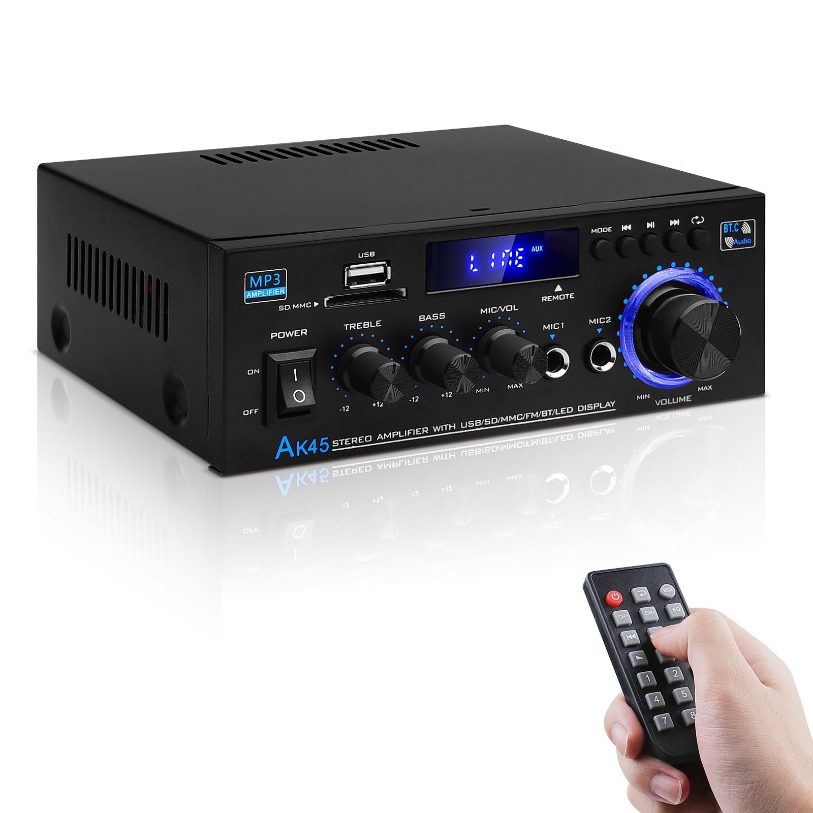 Audio Amplifier Receivers Ak45 Bluetooth 5.0 Hifi Stereo Mini Power Amplifier Rms 40W X 2 Max. 400W 2.0 Channel Home Theater Aud