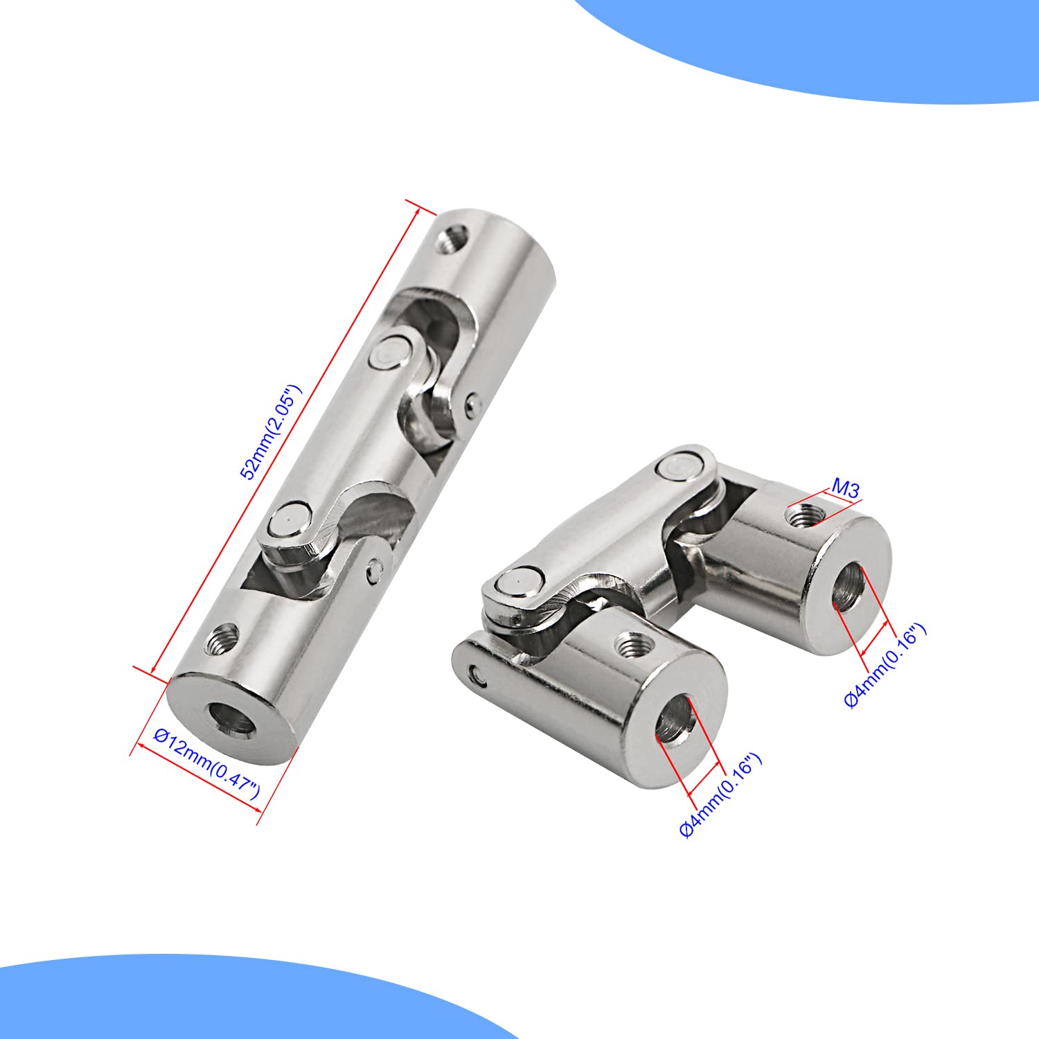 Aopin 4Mm To 4Mm Rotatable Universal Joint Coupling Shaft Stepper Motor, Length 52Mm / 2.05'', Coupler Connector With Screw For