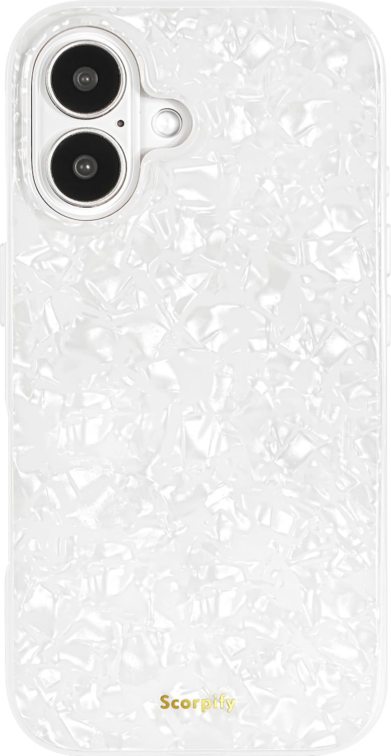 Scorpify For Iphone 16 Case [Compatible With Magsafe] With White Pearl Design, Cute Clear Magnetic Phone Cover For Women Girls A