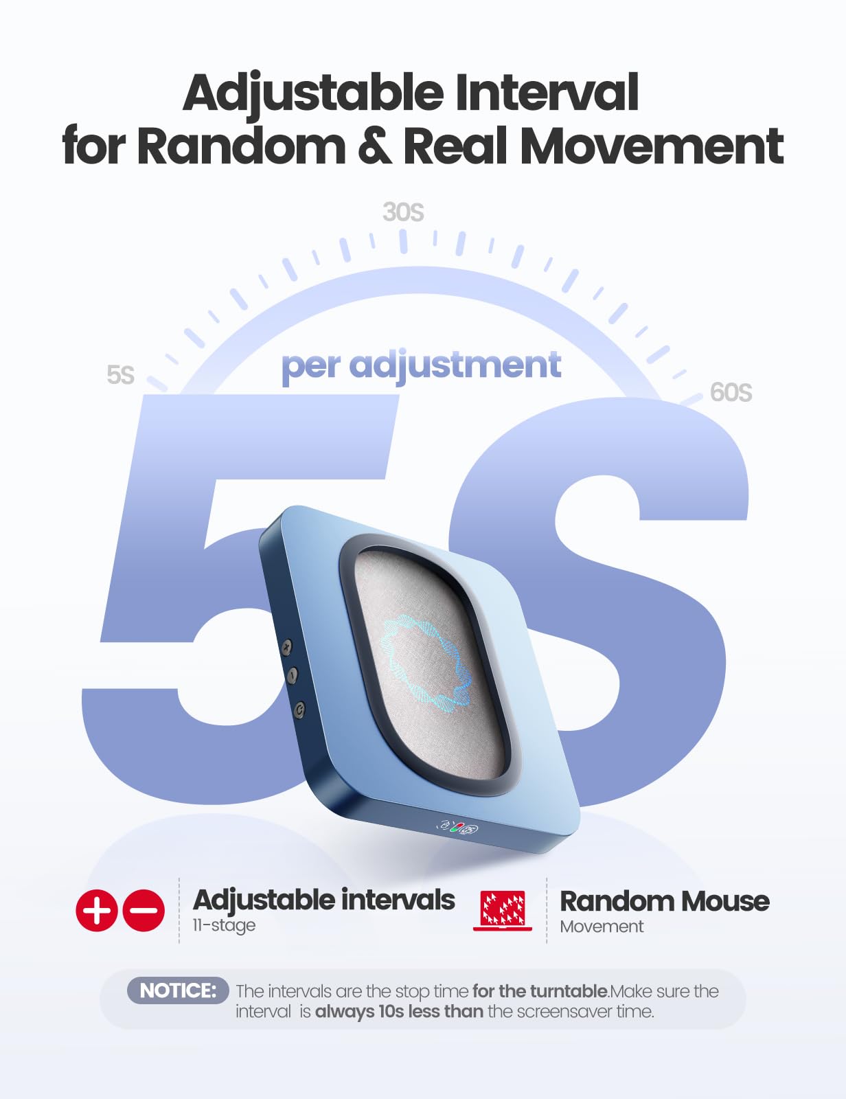 Vaydeer Enlarged Turntable Mouse Mover, Max 3 Mouse Jiggler With Adjustable Intervals User Friendly Buttons And Led Display Mous