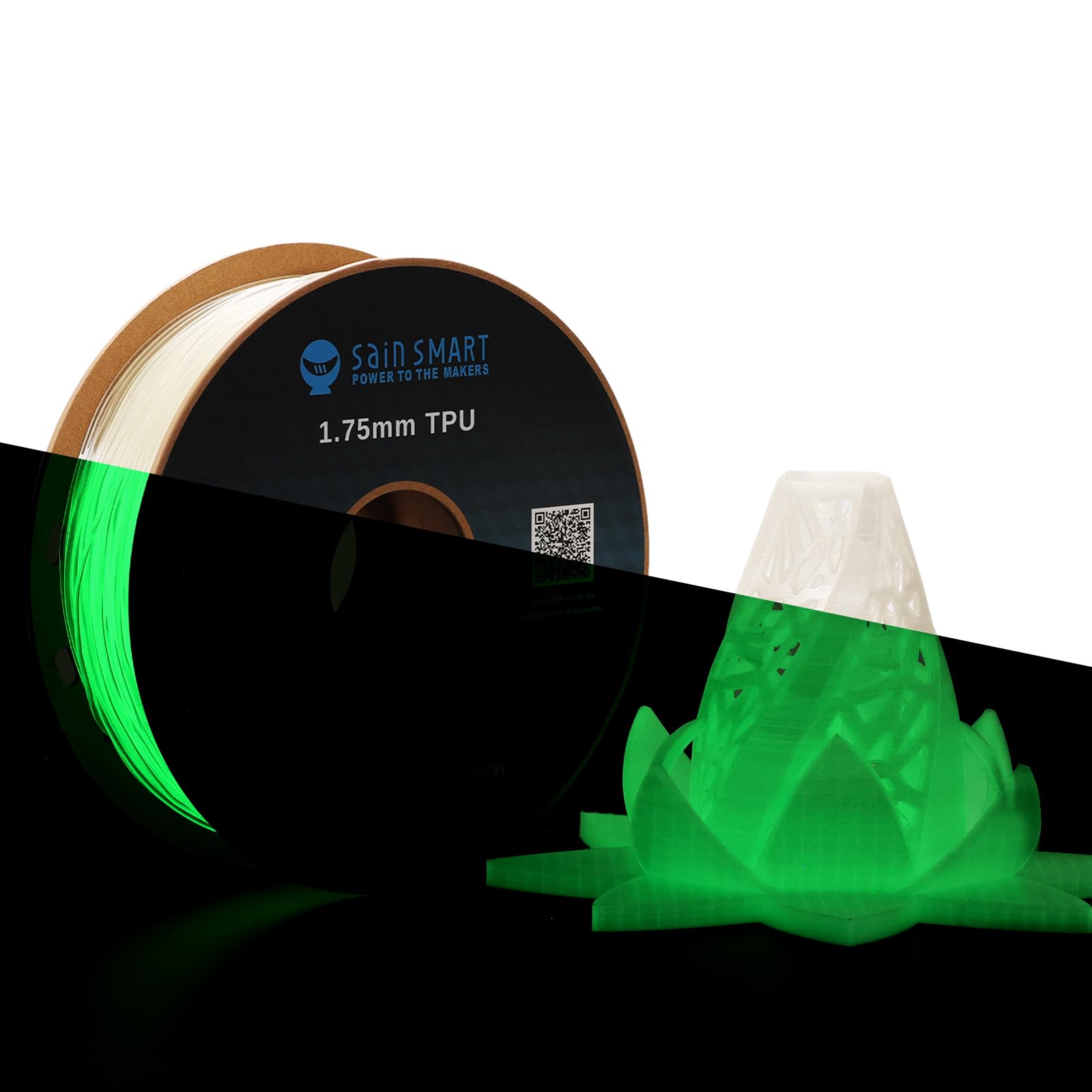 SainSmart - 540GID Flexible TPU 3D Printing Filament, Glow in The Dark, Luminous Green, 1.75 mm, 1 kg, Dimensional Accuracy +/- 
