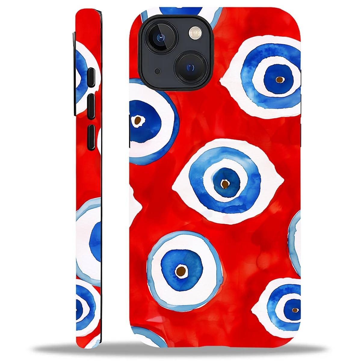 WANKBLC Compatible with iPhone 14 Plus Matte Case, Evil Eye Red Blue Pattern for Girl Full Body Design Soft Silicone Drop Shock 