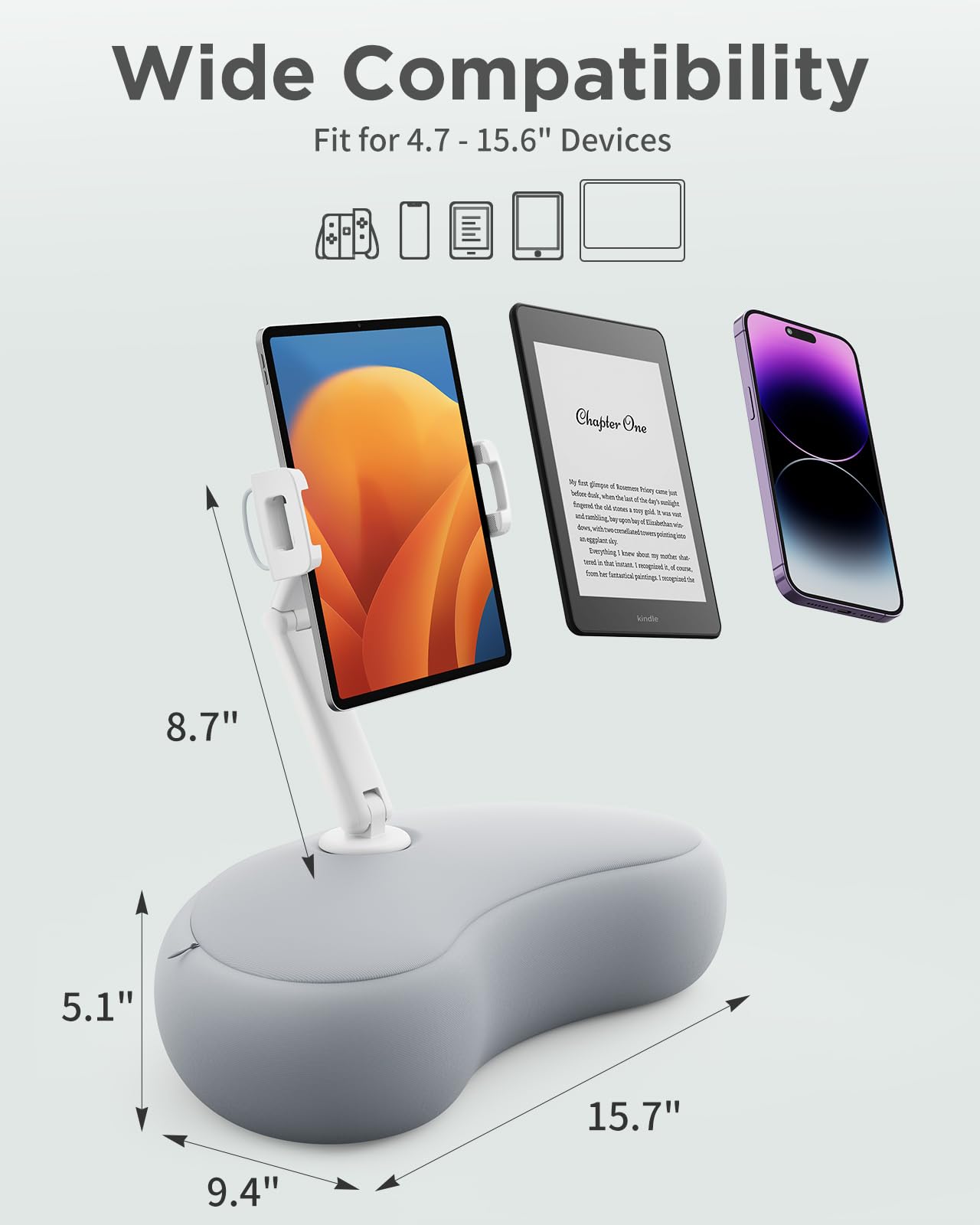 Saiji Tablet Kindle Stand Pillow, Compatible With 4.7    15.6    Kindles, Phones, Tablets, And Portable Monitors, 360 Adjustable