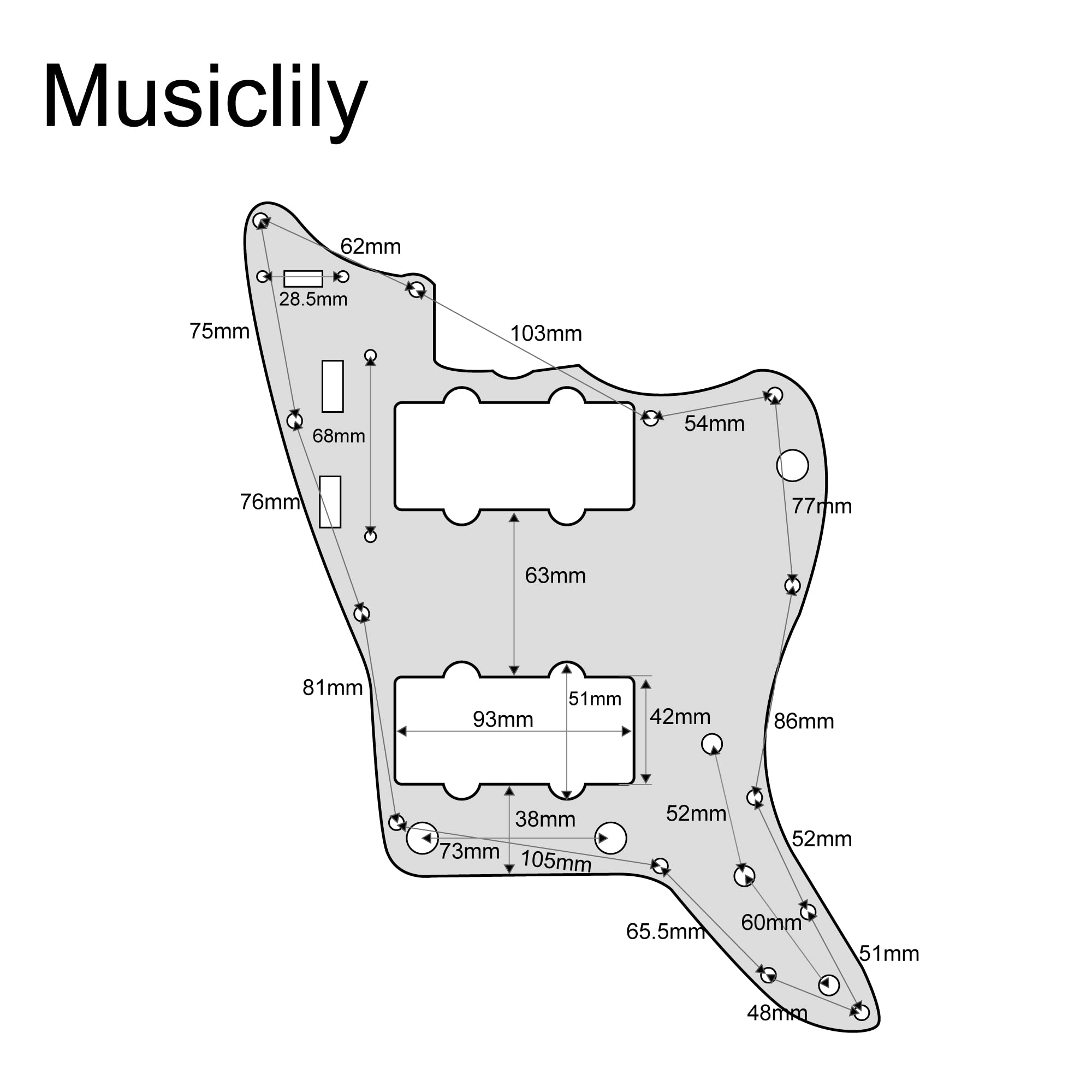 Musiclily Pro 13 Hole Guitar Pickguard For Usa Vintage 60S Jazzmaster And Sq Classic Vibe, 4Ply Black Pearl