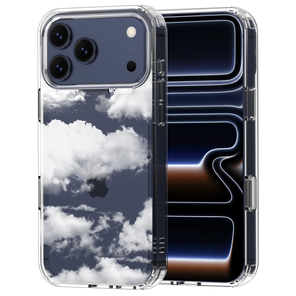 MOSNOVO for iPhone 17 Pro Max Case | Military Grade 6.6ft Drop Tested | Camera Control | Clear with Cloud Design