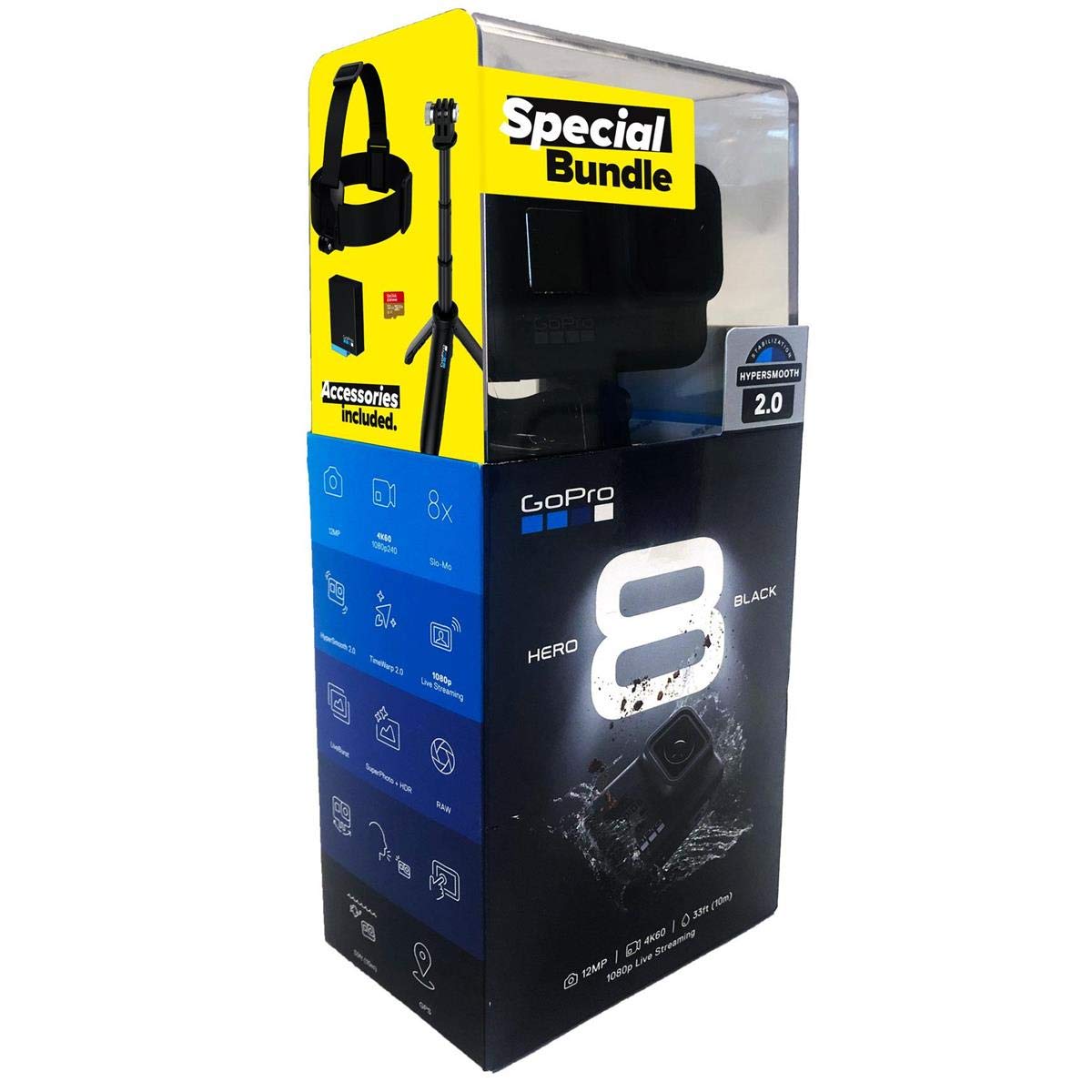 Gopro Hero8 Black Retail Bundle - Includes Hero8 Black Camera Plus Shorty, Head Strap, 32Gb Sd Card, And 2 Rechargeable Batterie