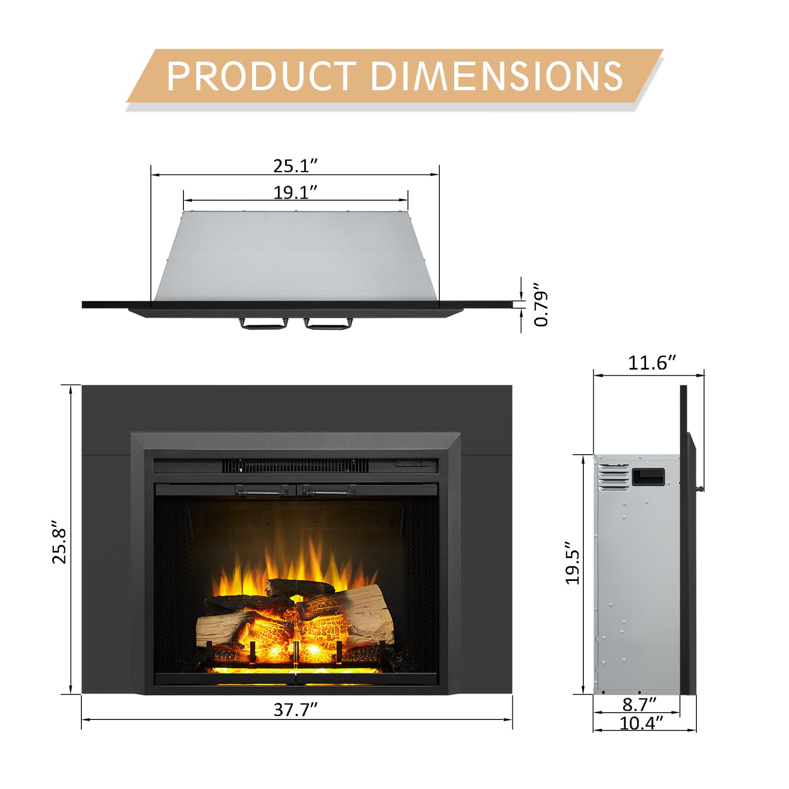 Legendflame Damon 28 Inches Electric Fireplace Insert With Trim Kit, Glass Door And Mesh Screen, Fireplace Heater 750/1500W, Fir
