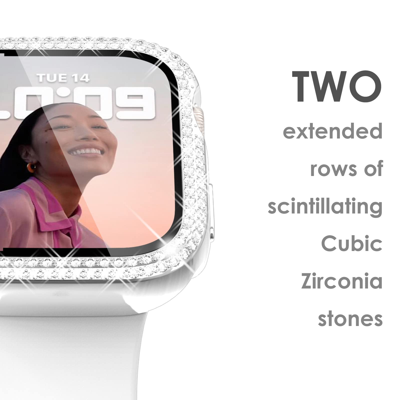 Surace Apple Watch 42Mm Series 3/2/1 Case With Tempered Glass Screen Protector, Bling Diamond Overall Protective Case, Silver
