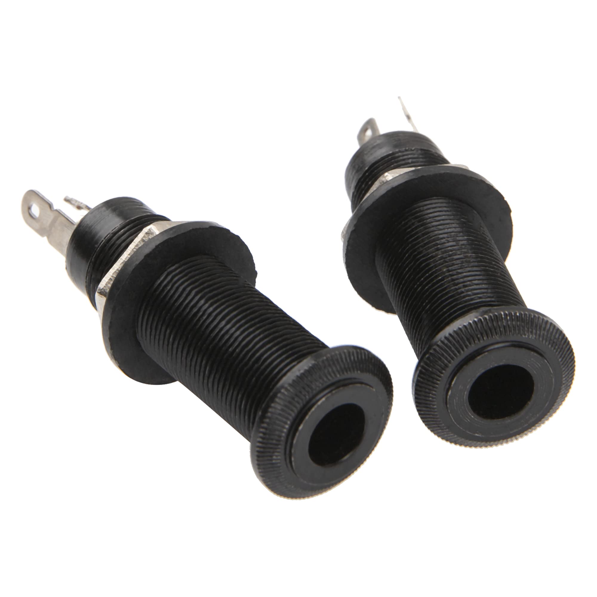 2Pcs Yootones Threaded Cylinder Output Jack Flush Mount Stereo Mono Jack Plug Sockets Compatible With Guitar Eq Pickup (Black)