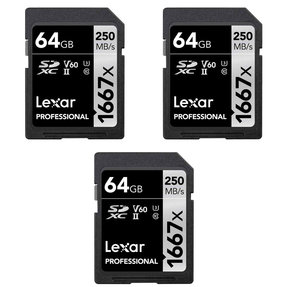 Lexar LSD64GCBNA1667 Professional SDHC/SDXC 1667x UHS-II 64GB Memory Card (3-Pack)