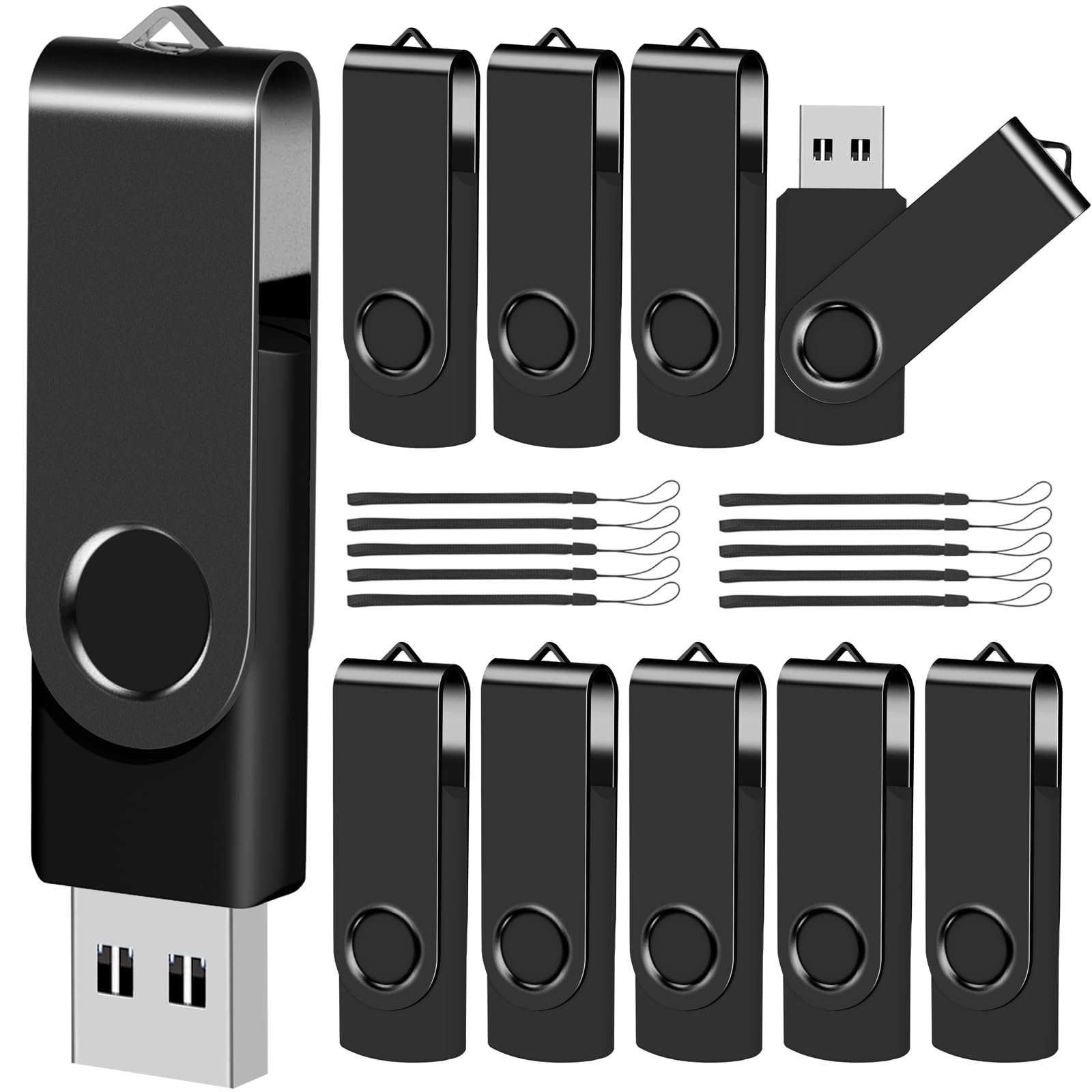 Eastbull 8Gb Usb Flash Drive Bulk Thumb Drives 10 Pack With Lanyards Usb 2.0 Jump Drive 8Gb Memory Sticks Zip Drive Pen Drive For Storage And Backup Black 10Pcs 8Gb