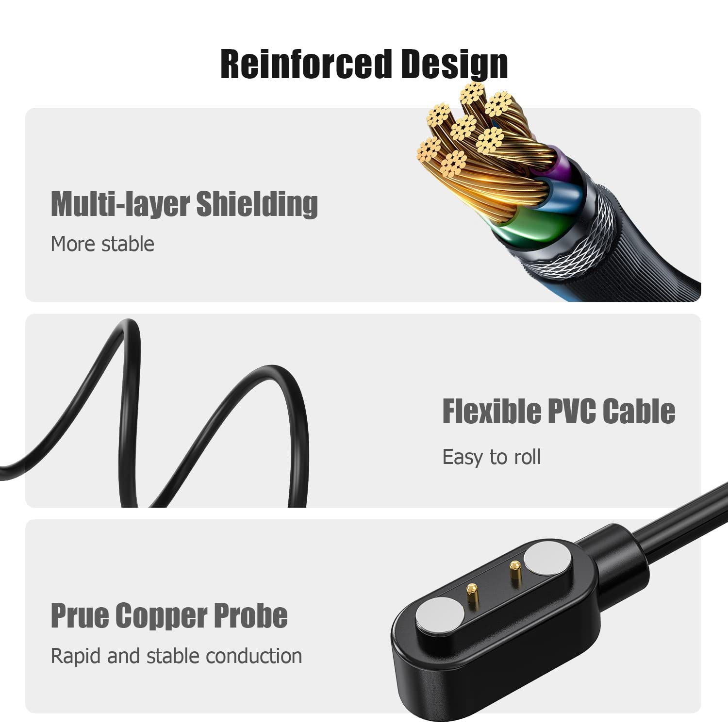 Baiweidun Smart Watch Charger Cable, Magnetic Smartwatch Accessories Charger Cable 2 Pin Cord, Charger Contact Pin Spacing 2.84