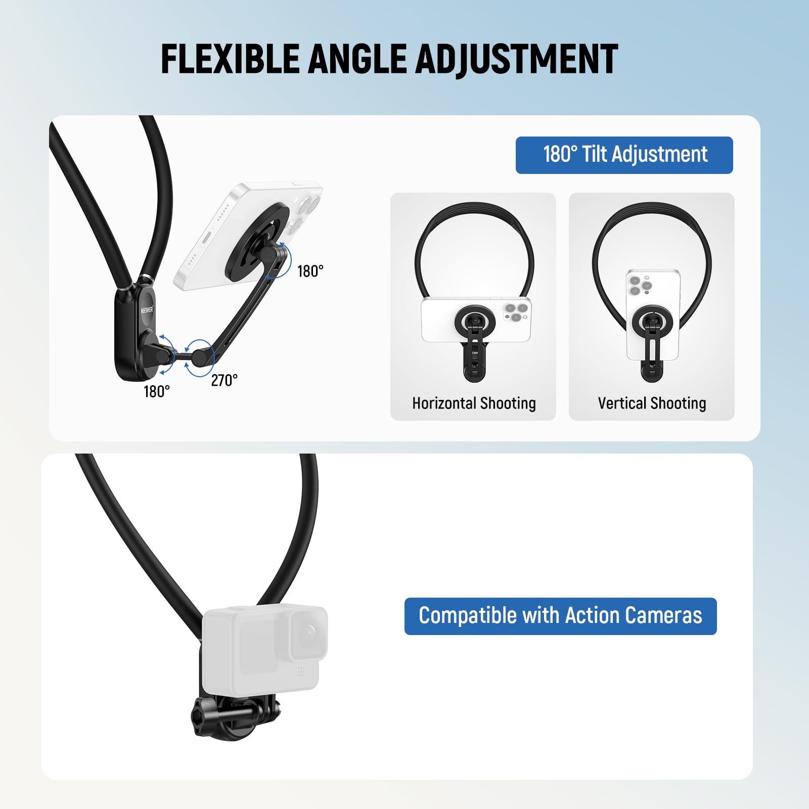 Neewer Magnetic Neck Holder For Action Camera & Phone, Hands Free Tripod Chest Mount Compatible With Gopro Dji Insta360 Magsafe