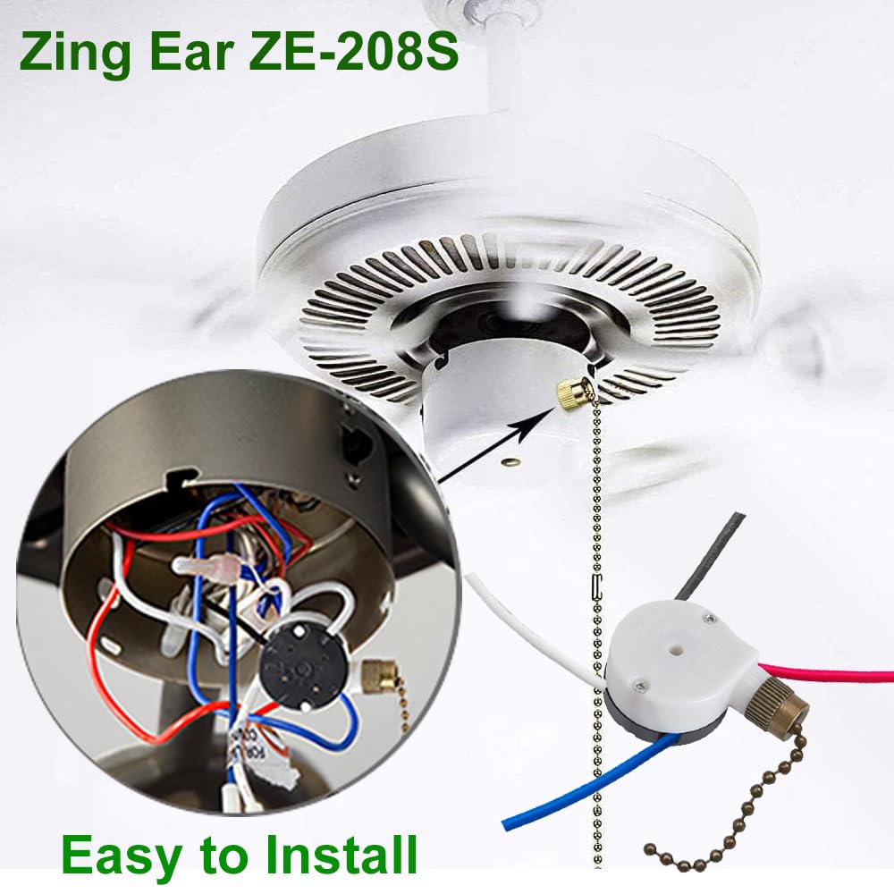 Ceiling Fan Switch Zing Ear Ze 208S E89885 With 4 Pre Installed Wires 3 Speed 4 Wire Pull Chain Switch Fan Light Switch Replacem