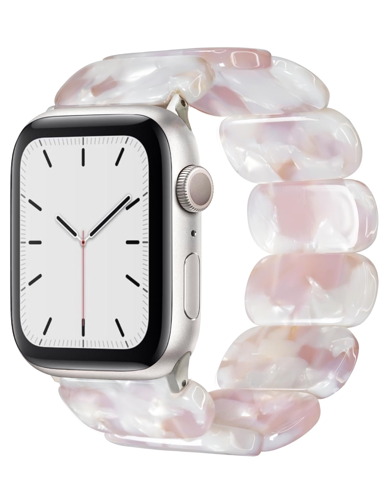 Heesch Compitable With Resin Apple Watch Band For Women Strectchy Pink Watchstrap For Apple Watch 44,45,42,49 Wristband Bracelet