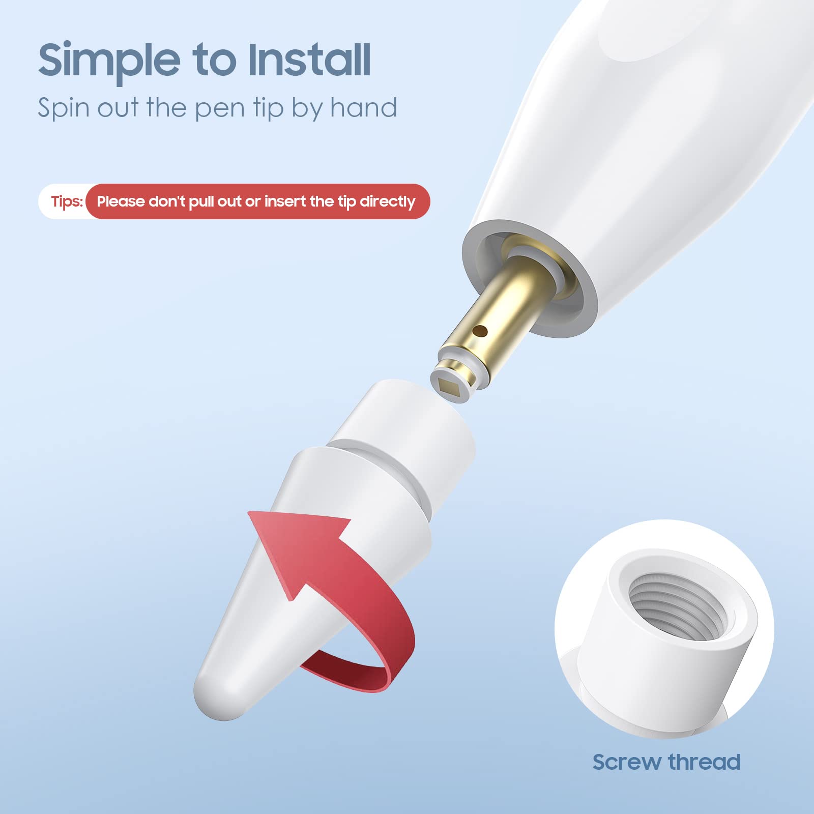 TiMOVO Apple Pencil Replacement Tips - 5 Pack, White, Precise Control for 1st/2nd Generation & USB-C, Compatible with iPad Pro/Air/Mini