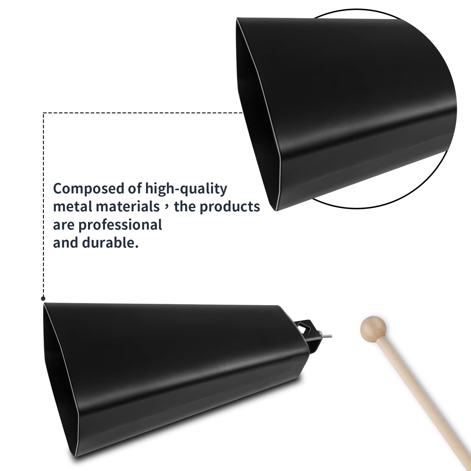 Soulmate 9 Inch Metal Steel Cow Bells Instrument Noise Makers Cowbell Hand Percussion Cow Bell With Handle Stick For Drum Set