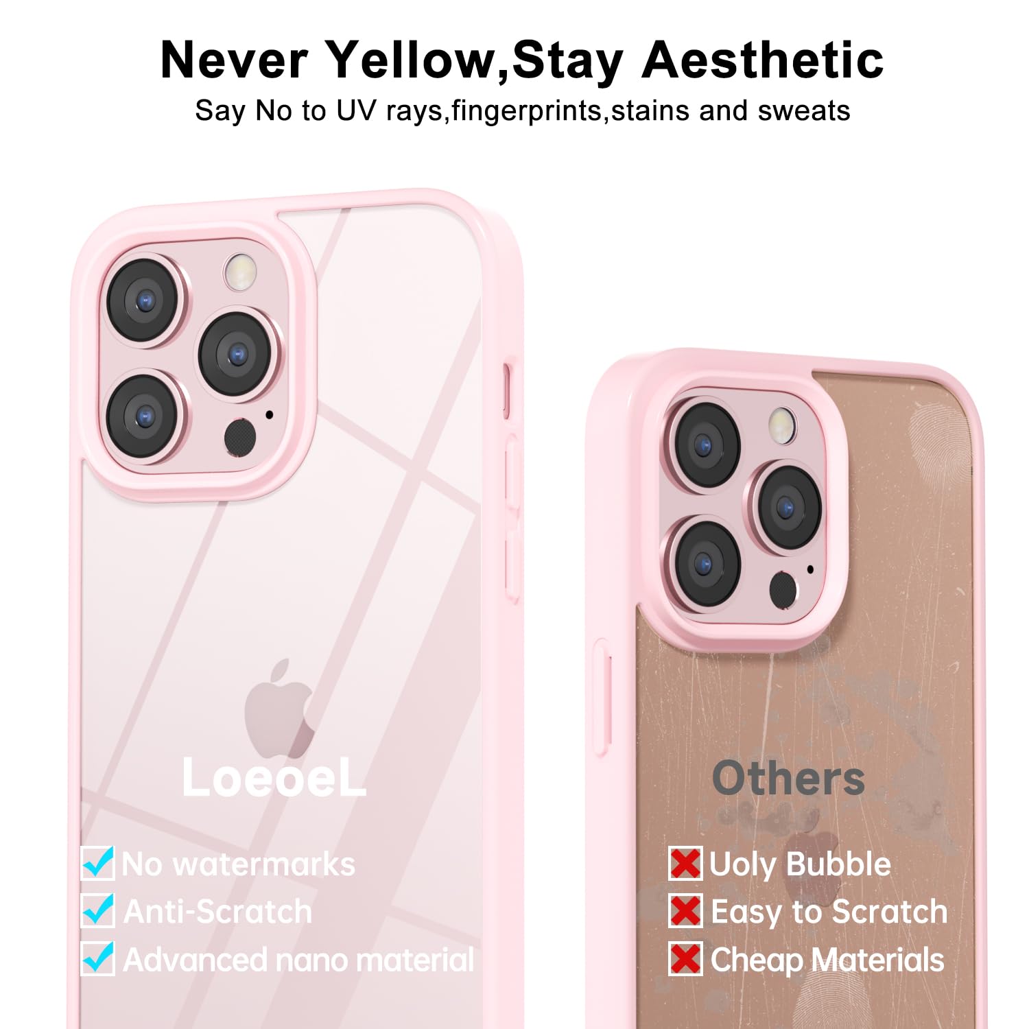 Loeoel For Iphone 14 Pro Case Clear, Transparent Hybrid 14 Pro Phone Case [Hard Plastic & Soft Silicone Bumper] Acrylic Non Yell
