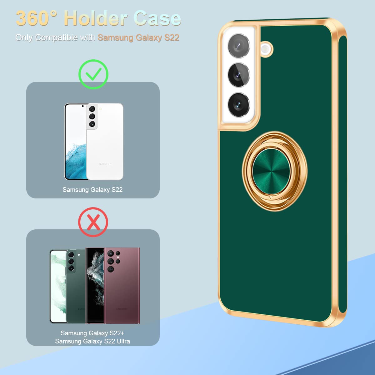 Fingic For Samsung Galaxy S22 Case, Samsung S22 Phone Case With Ring Stand, 360