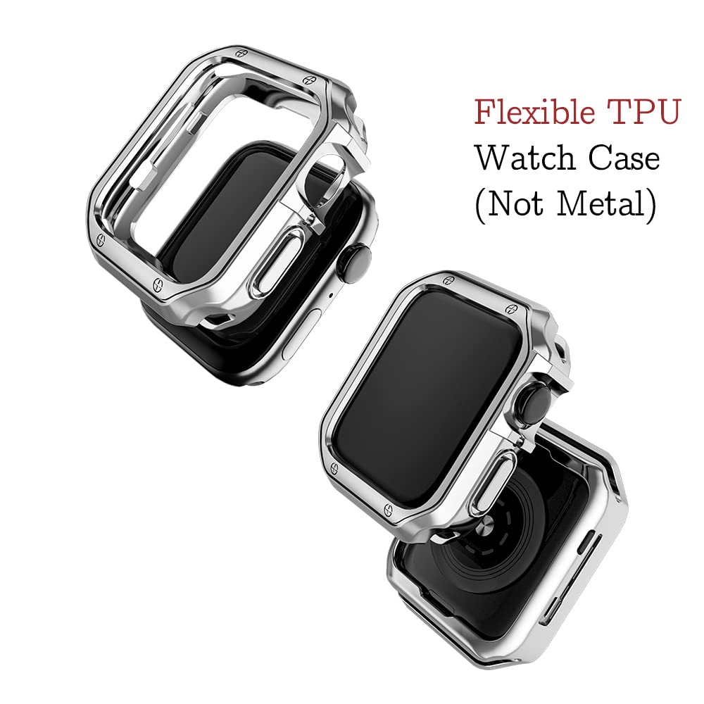 Designed For Apple Watch Band And Case, Stainless Steel Metal Chain With Tpu Cover, Smart Watch Link Bracelet Strap, Wrist Band