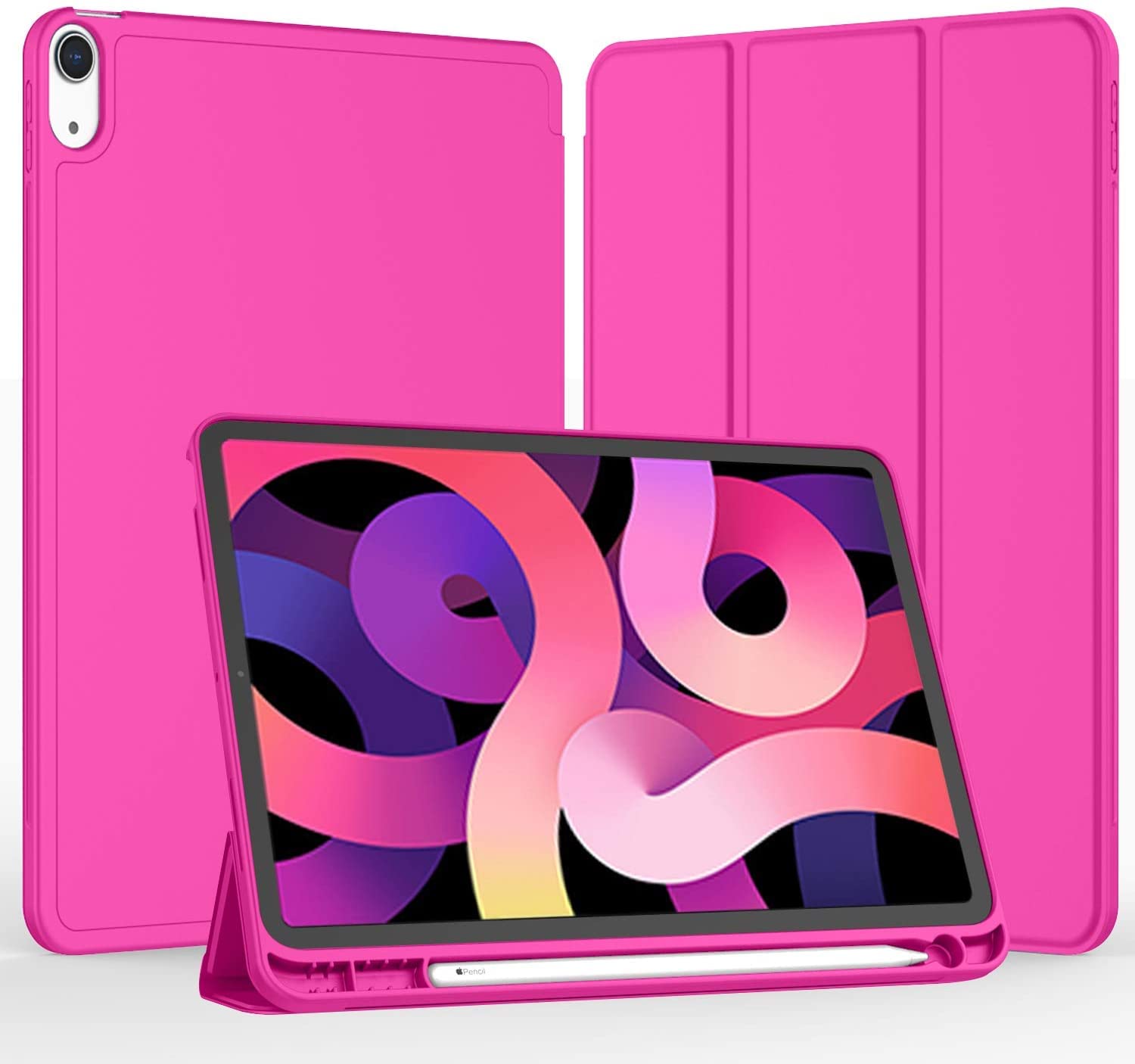 Imieet Ipad Air 11 Inch Case M3(2025) / M2 (2024), Ipad Air 5Th/4Th Generation Case 2022/2020 10.9 Inch With Pencil Holder,Trifold Stand Smart Case With Soft Tpu Back(New Rose Red)