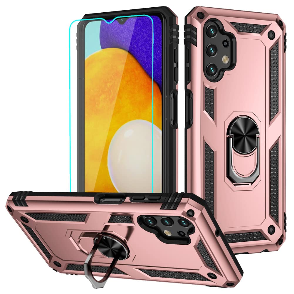 For Galaxy A13 4G Case, Samsung A13 4G Case With Hd Screen Protector, Military-Grade Ring Holder Stand Car Mount 15Ft Drop Teste