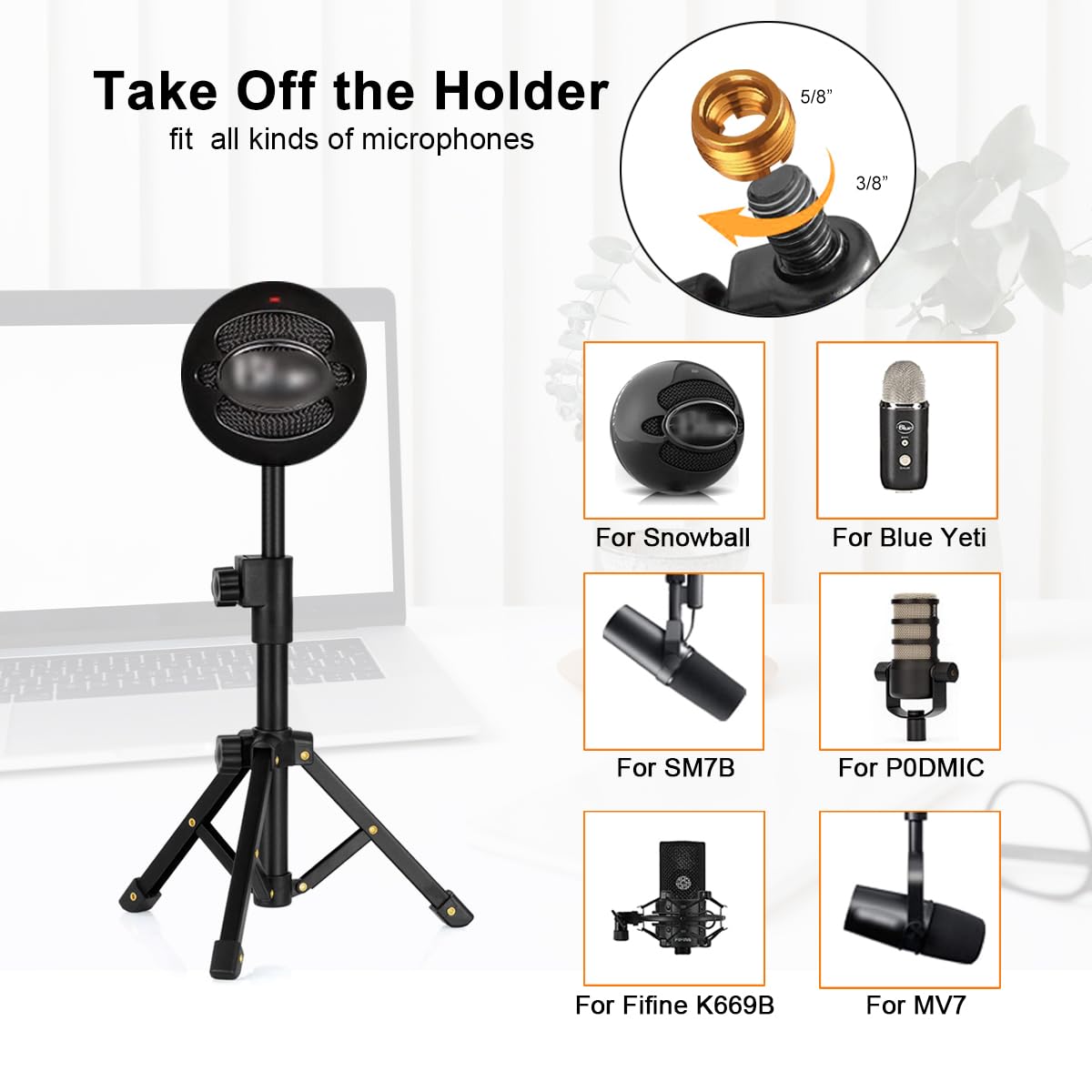 Jctriway Tabletop Mic Stand, Adjustable Desktop Microphone Stand With Mic Clip And 5/8 Male To 3/8 Female Screw For Most Microph