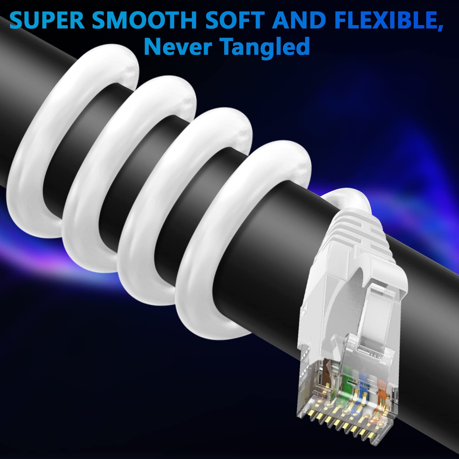 Adoreen Cat 6 Ethernet Cable 300 Ft White, High Speed Long Internet Network Cable(6 Colors To Select) Soft Flexible Sturdy, Poe, Rj45 Cat 5 5E Patch Cable Cord, Tangle Free Tight Connection+15 Ties