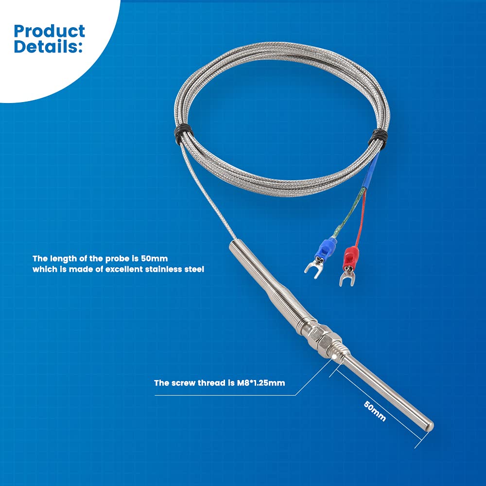 Cgele K Type Thermocouple Temperature Sensors 0~600?,2M/6.6Ft Wire Probe Length 50Mm Two Wire 50  5Mmstainless Steel Probe Tempe