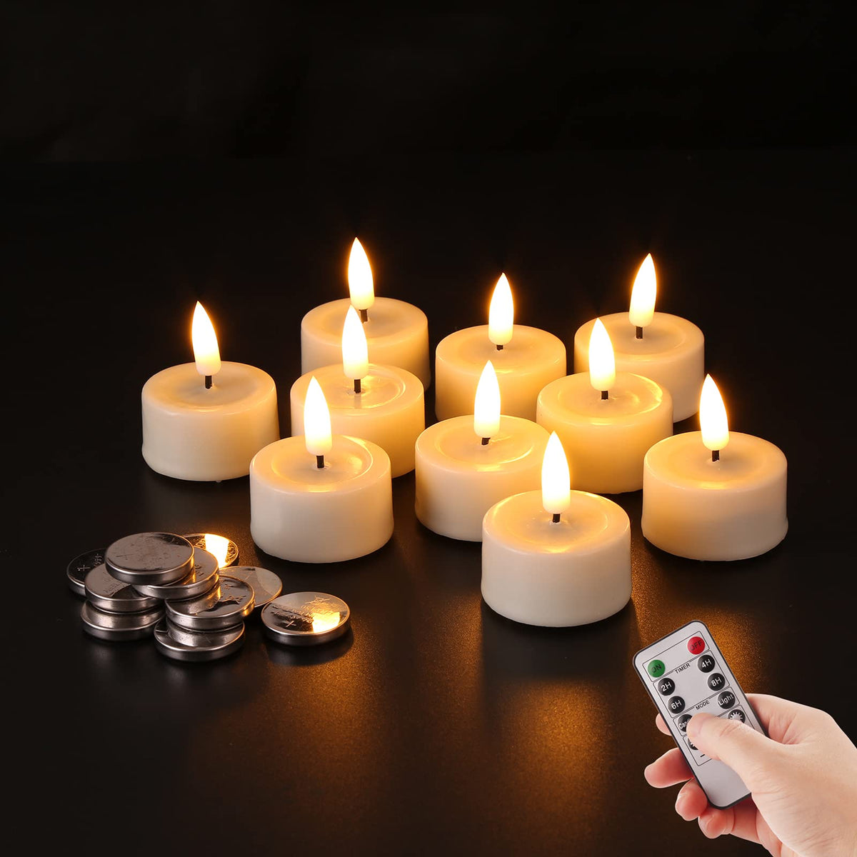 Eywamage Flameless Tealights With Remote Batteries Included, Bright Realistic Led Votive Candles Flickering Real Wax D 1.6''