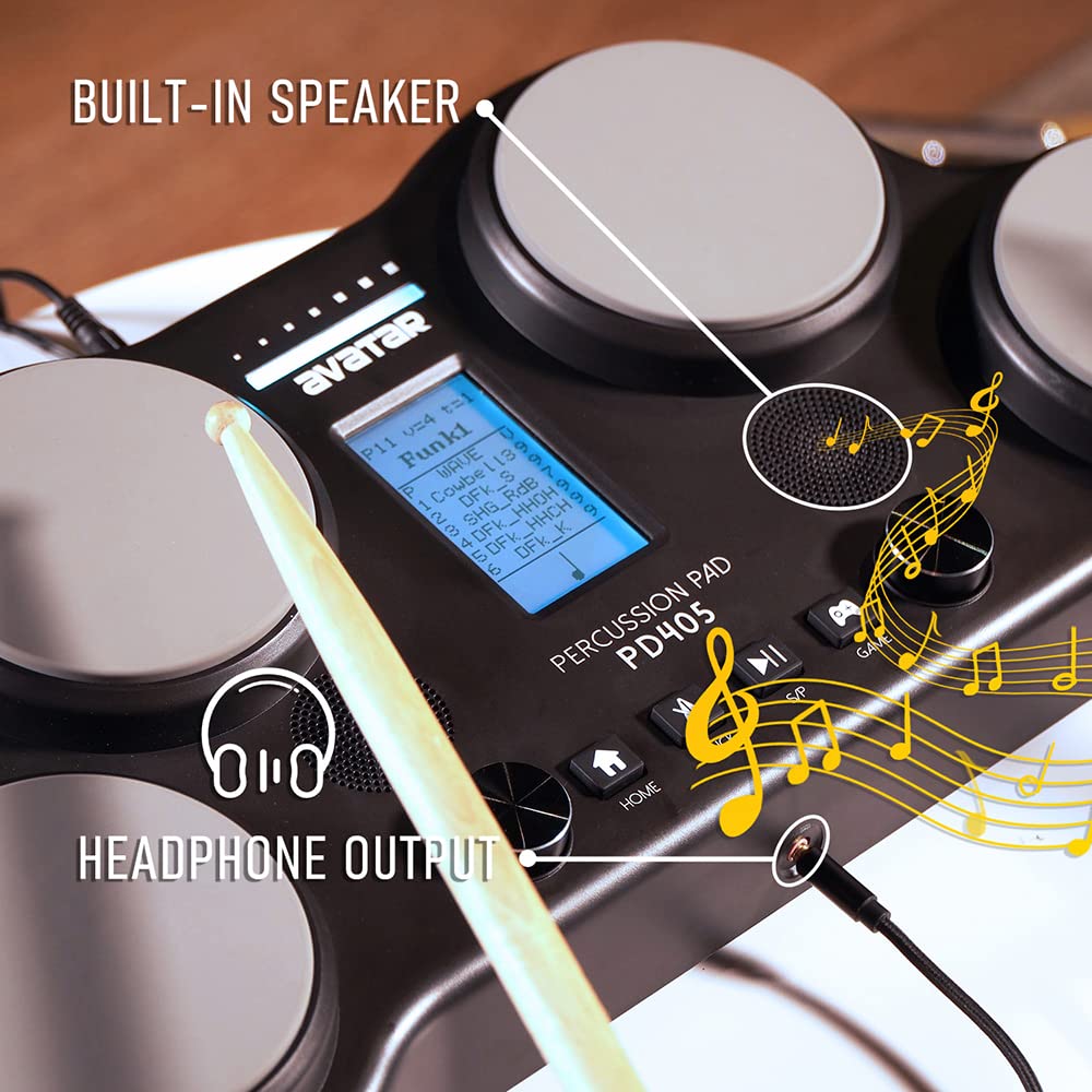 Hxw Pd405 Tabletop Electric Drum Set, With 163 Percussion Sounds, 4 Velocity Sensitive Drum Pads, 2 Pedals And Drum Sticks Chris