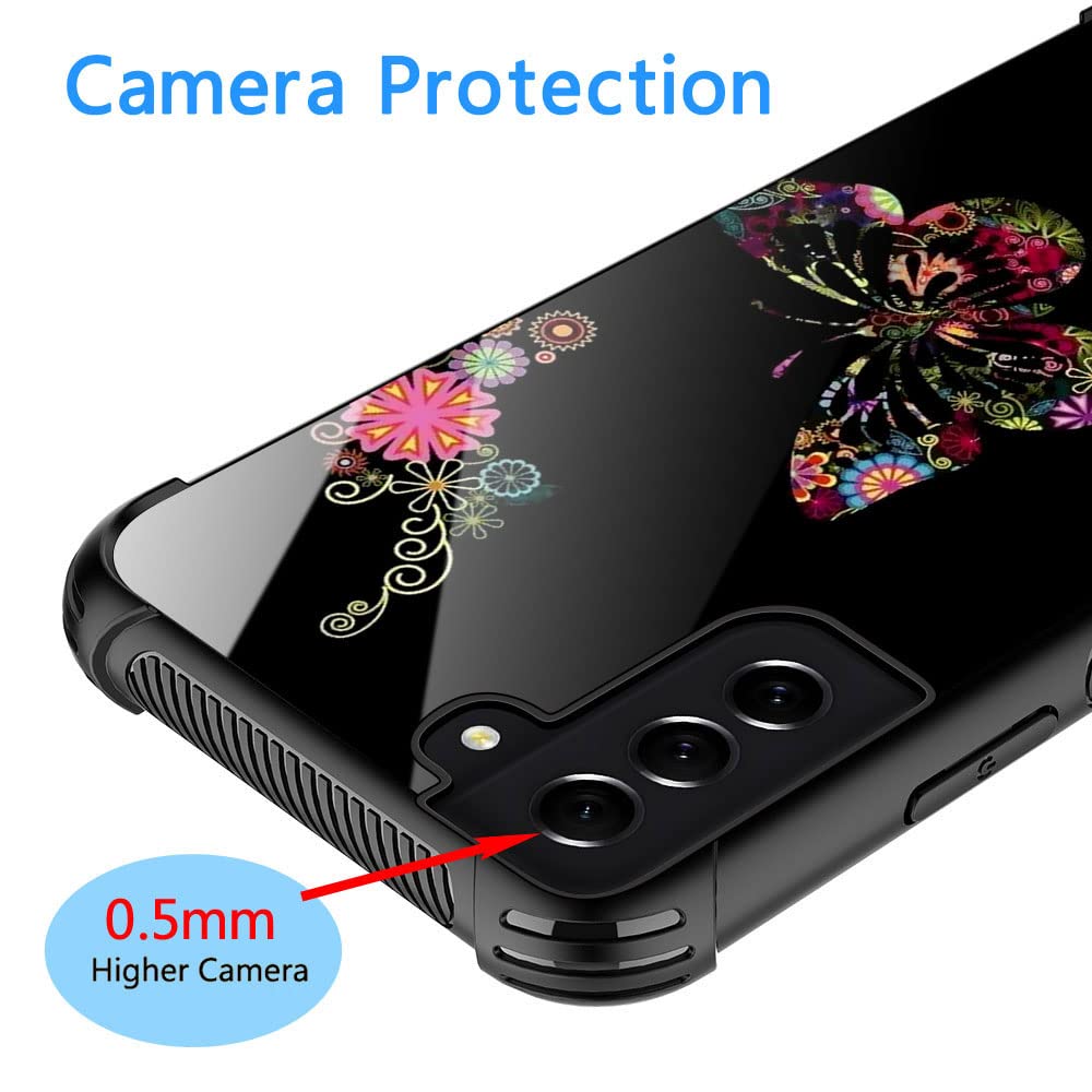 ZHEGAILIAN Phone Case for Samsung Galaxy S21 5G Butterfly Flower Pattern TPU Organic Glass 6.2-inch