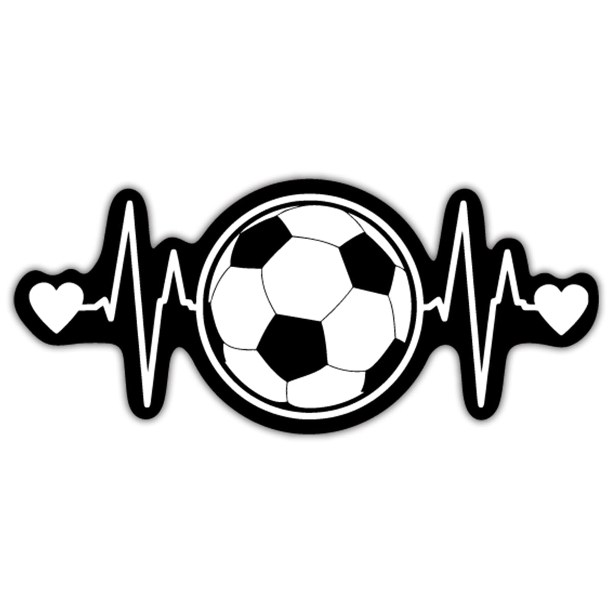 Soccer Ball Heartbeat Vinyl Decal Sticker | White On Black Design | Weatherproof For Cars, Trucks, Walls, Laptops, Cups & More |
