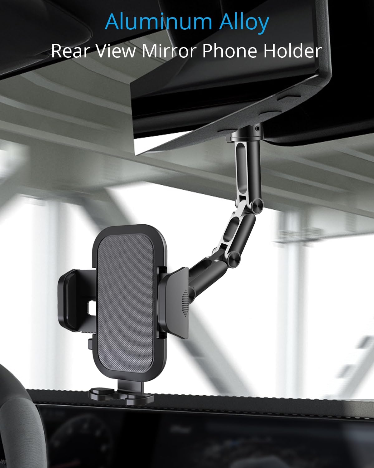 Upgraded Phone Holder For Your Car, Rear View Mirror Phone Holder - Aluminum Alloy Mount Multi-Angle Adjustment Rotatable And Re