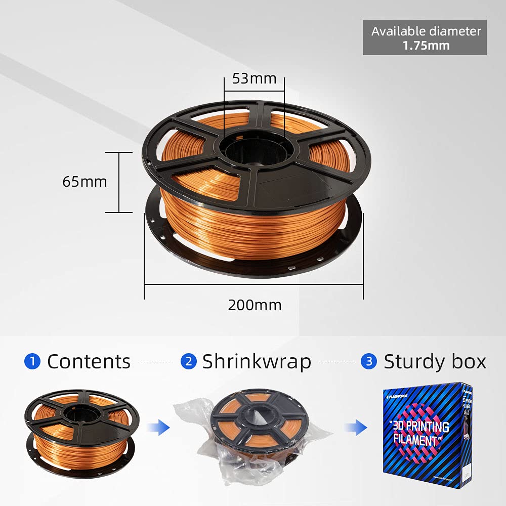 Flashforge 3D Printer Filament Silk Pla 1.75Mm 1Kg Spool-Dimensional Accuracy +/- 0.02Mm (Copper)