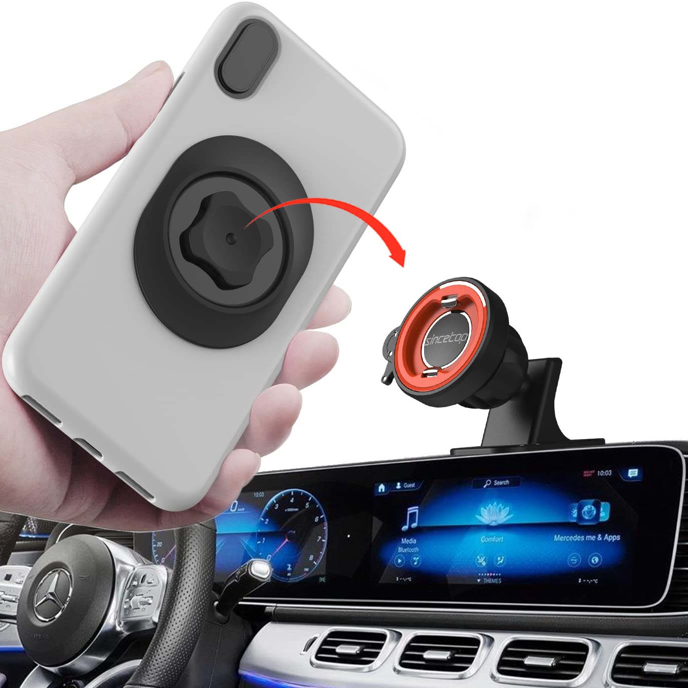 Car Phone Mount Without Magnetic, Stick On Dashboard 360 Rotatable Universal Cell Phone Holder With Ultra-Lock Quick Mount Stron