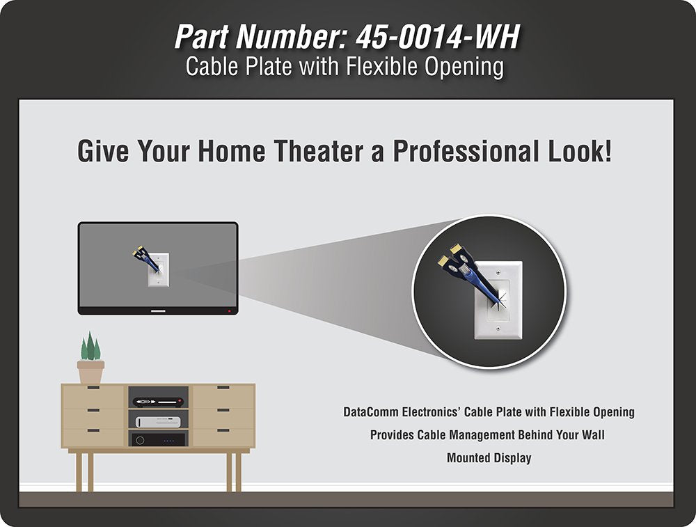 Data Comm 45 0014 Bk Cable Plate With Flexible Opening, 1 Gang, Black