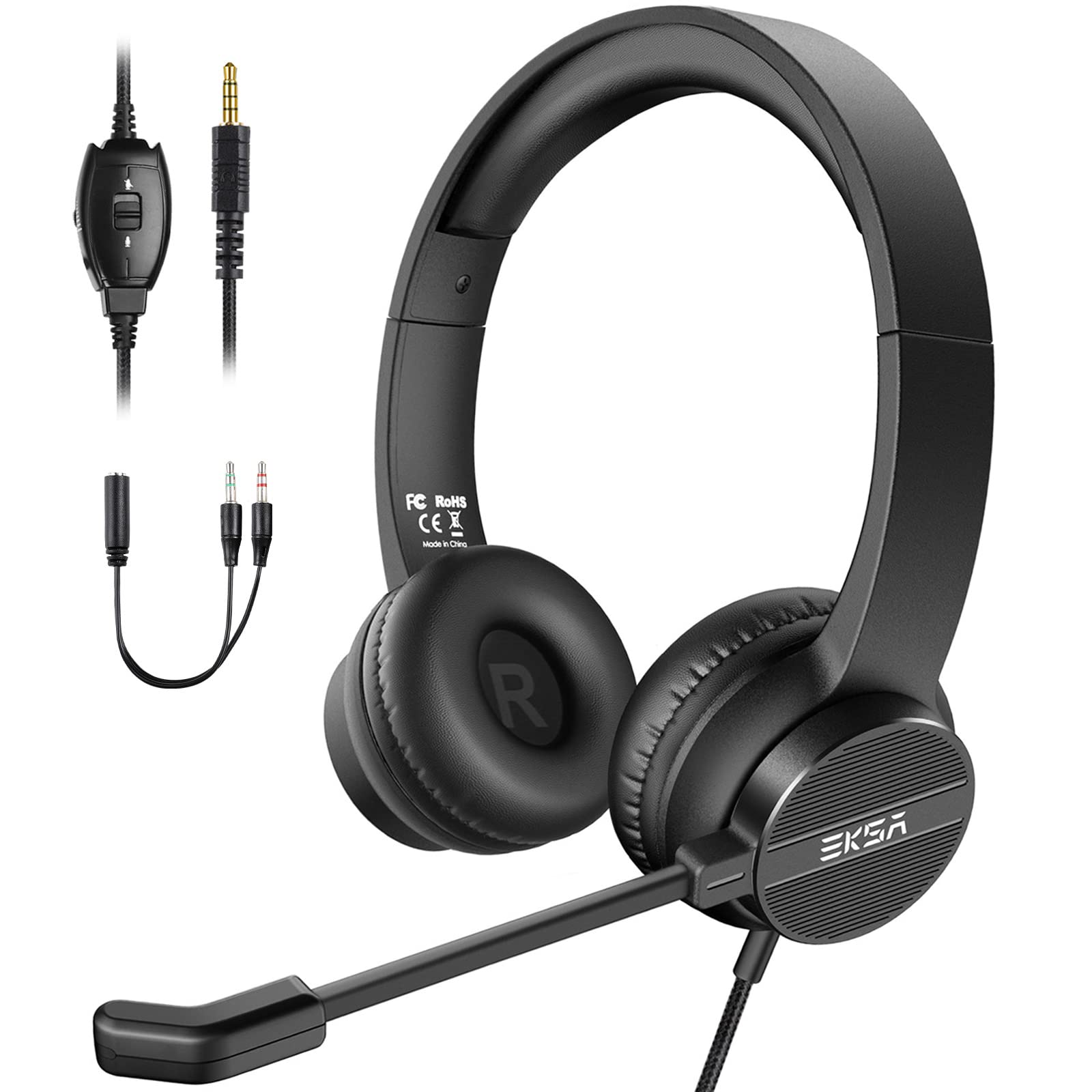 Headsets With Microphone For Laptop, 3.5Mm Wired Computer Headset Super Lightweight Noise Cancelling Headphones With In Line Con