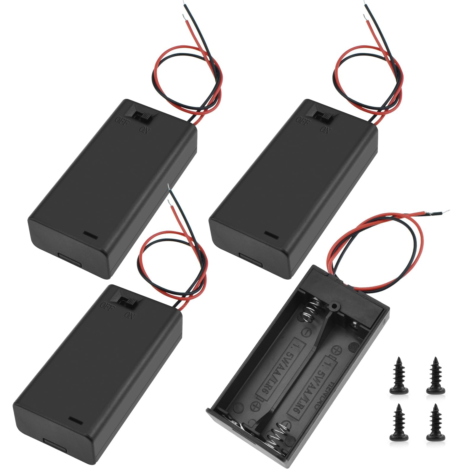 SDTC Tech 2 x 1.5V AA Battery Holder with Wires, 3 Volt Battery Case Box with ON/Off Switch, 3V Battery Holder with Leads and Sw