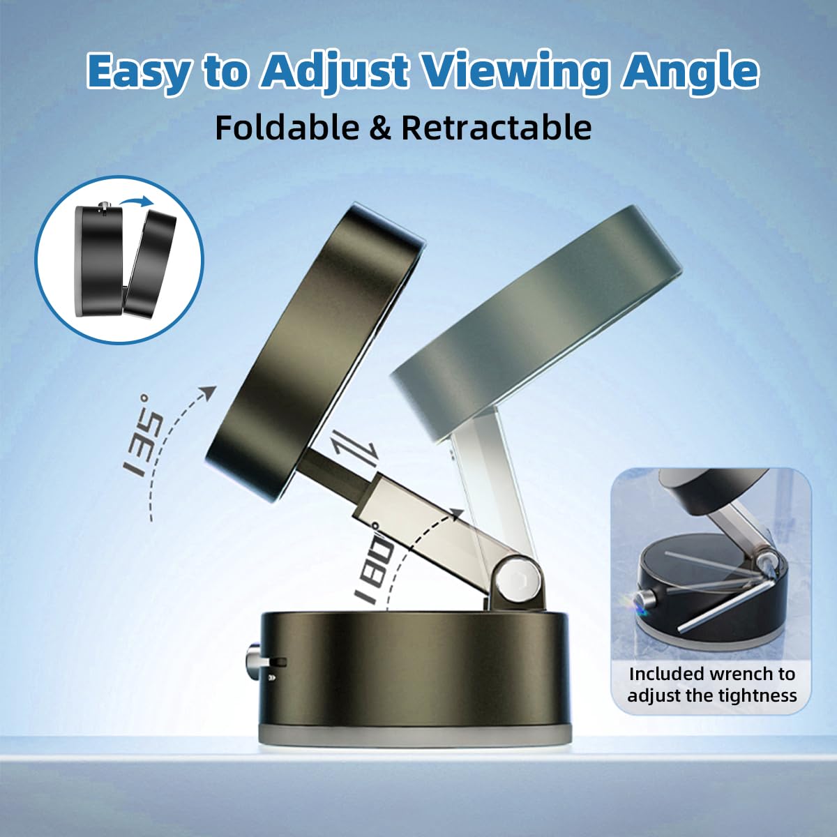 Auksky Vacuum Magnetic Phone Holder - 360 Rotatable, Foldable Car Mount With Windshield Suction Cup & Metal Ring Compatible With