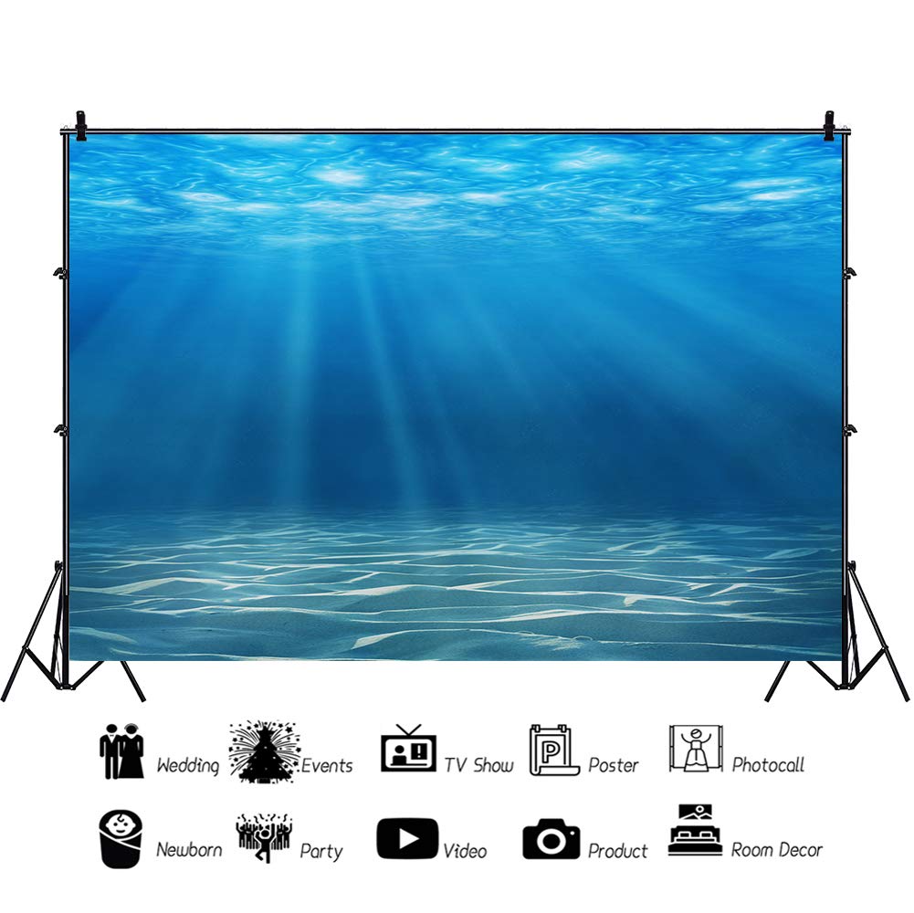 Laeacco Underwater World Background 7X5Ft Photography Background Undersea Sunlight Deep Blue Water Sun Ray Backdrop Seabed Child