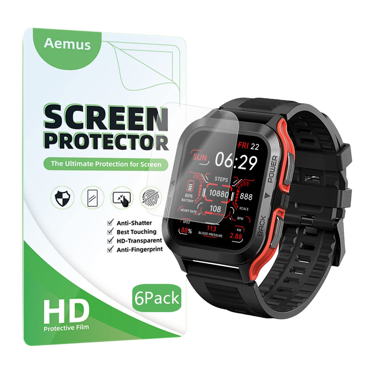Aemus Compatible For Amaztim M2 Screen Protector (6 Pack) Full Coverage Pet Clear Film Compatible For Kospet M2 1.85'' Smart Wat