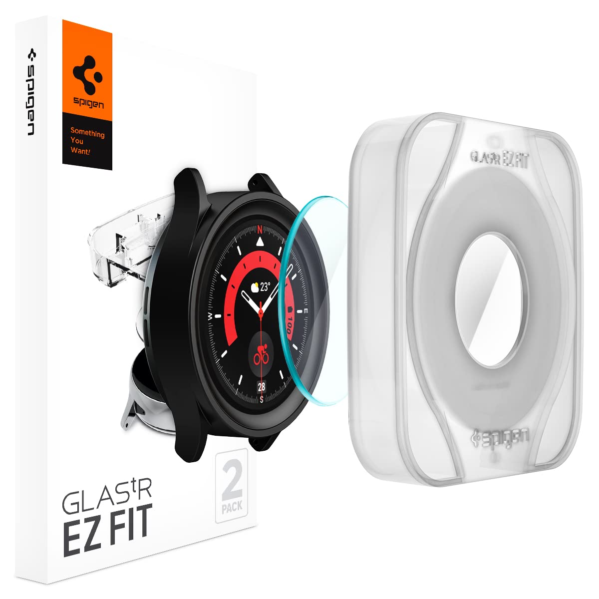 Spigen Tempered Glass Screen Protector [Glastr Ez Fit] Designed For Galaxy Watch 5 Pro   2 Pack